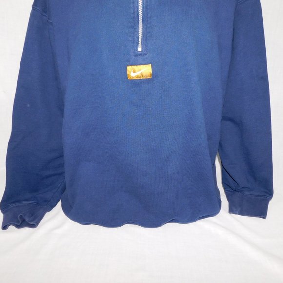 Vintage 90's NIKE Mens L Blue 1/4 Zip Hoodie hooded Sweatshirt Swoosh oversized - Picture 8 of 12